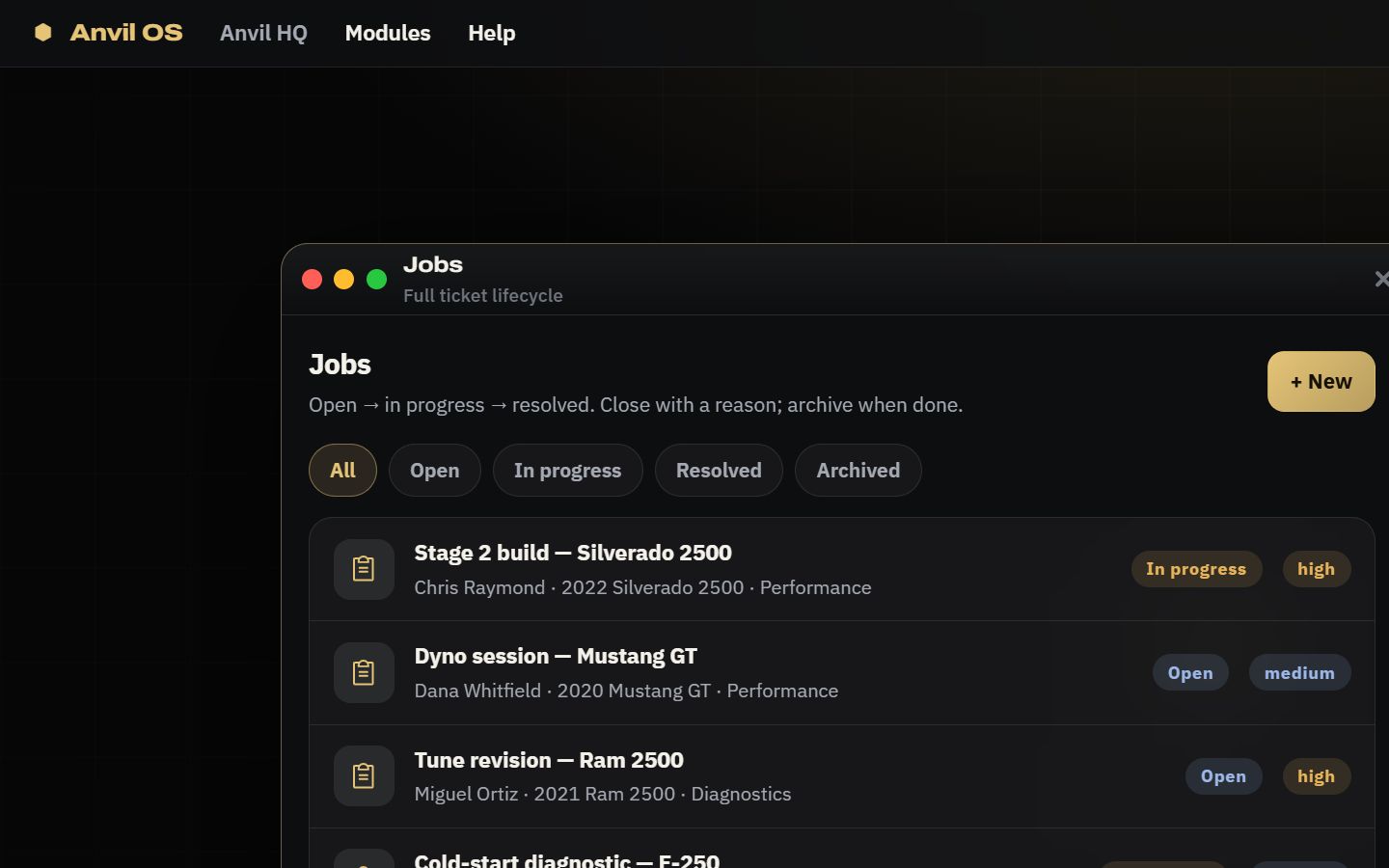 Anvil HQ active mechanic shop jobs